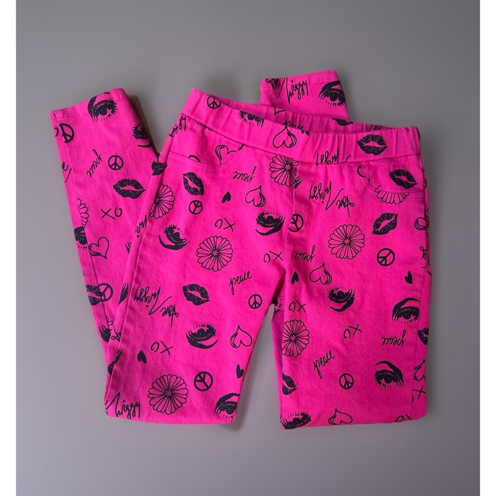 Twiggy London Graffiti Print Hot Pink Pull-On Jeans Pants XS stretch Fun Lips